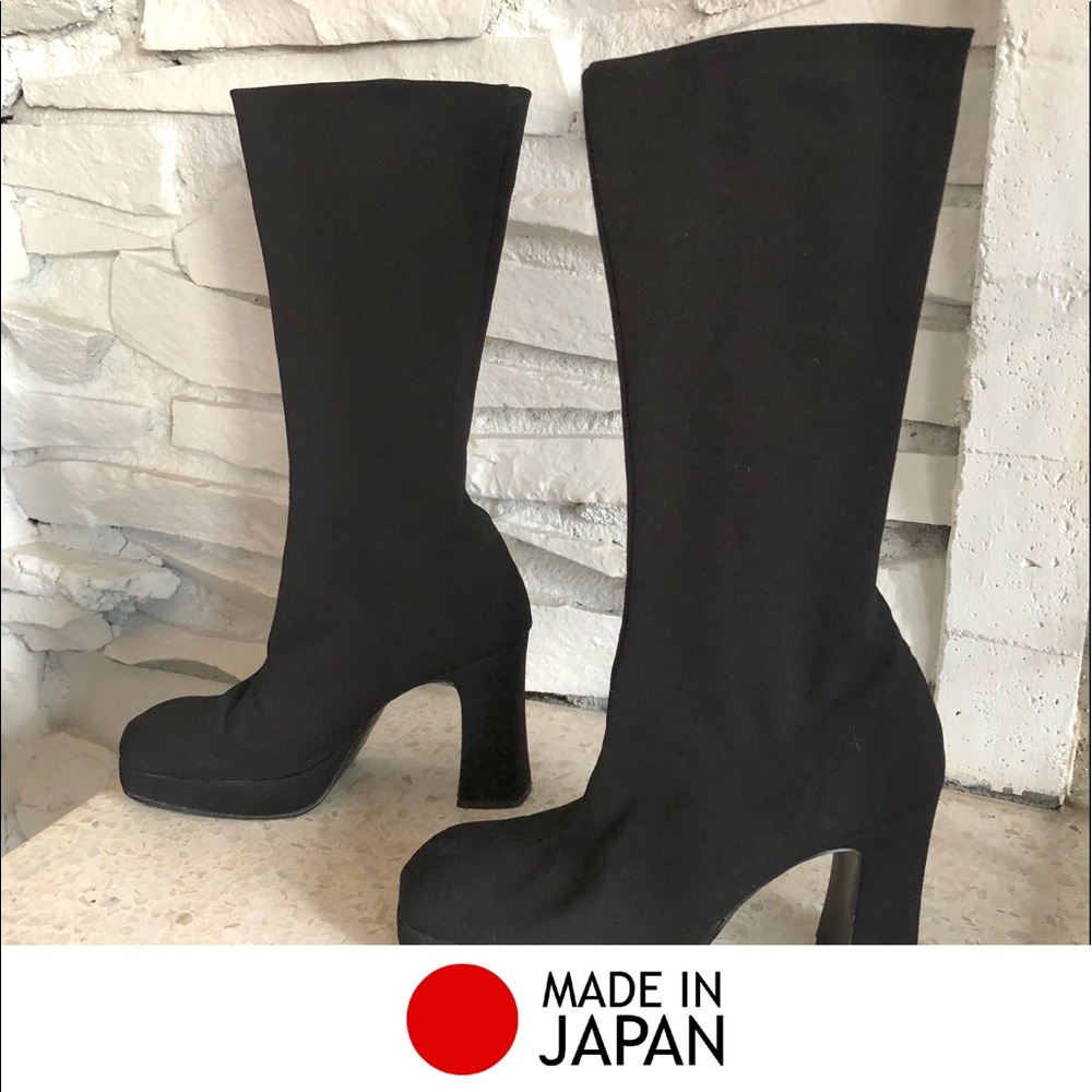 Black Fabric Stretch Shell Boots (Made in Japan)
